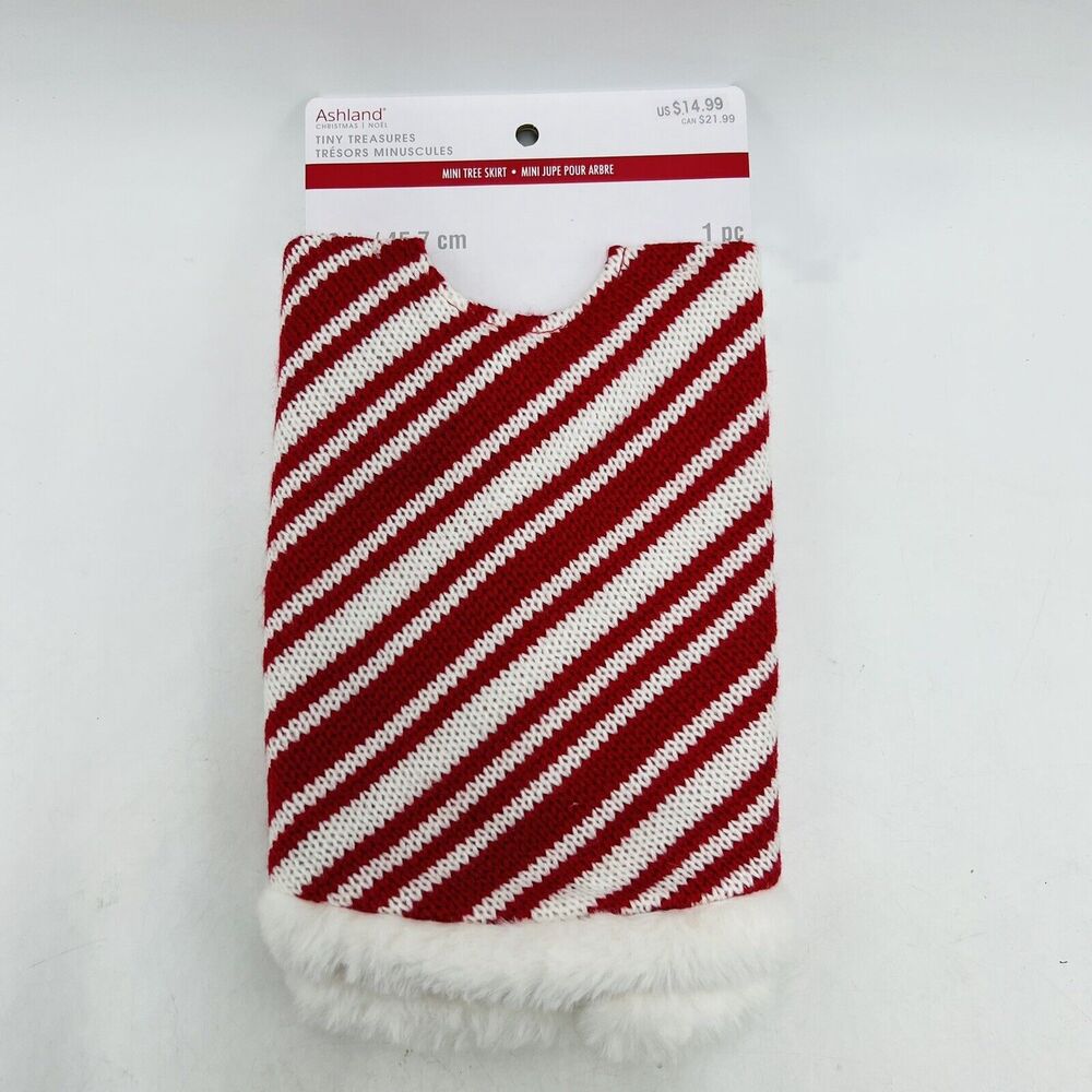Ashland Mini Tree Skirt Cable Knit Red White Striped Christmas Tiny Treasures